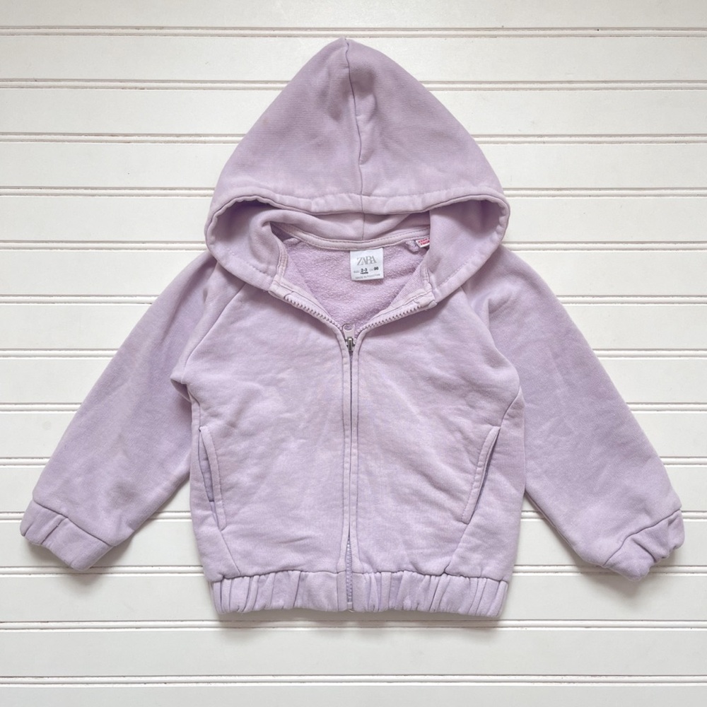 ZARA EUC Lavender Garment Dyed Elastic Waist Hooded Full Zip Sweatshirt